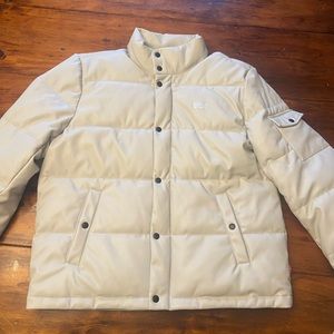 Levi puffer jacket, very soft leather material, color is called ice, size large.